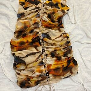 Stylish Ruched Dress with Lace-Up Detail